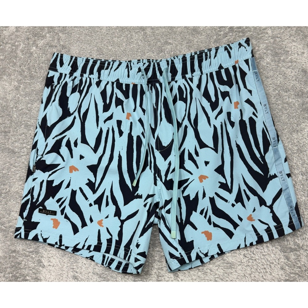 BYLT Ripstop Hybrid Shorts Mens L Blue Floral Swim Short Unlined Spring 2025